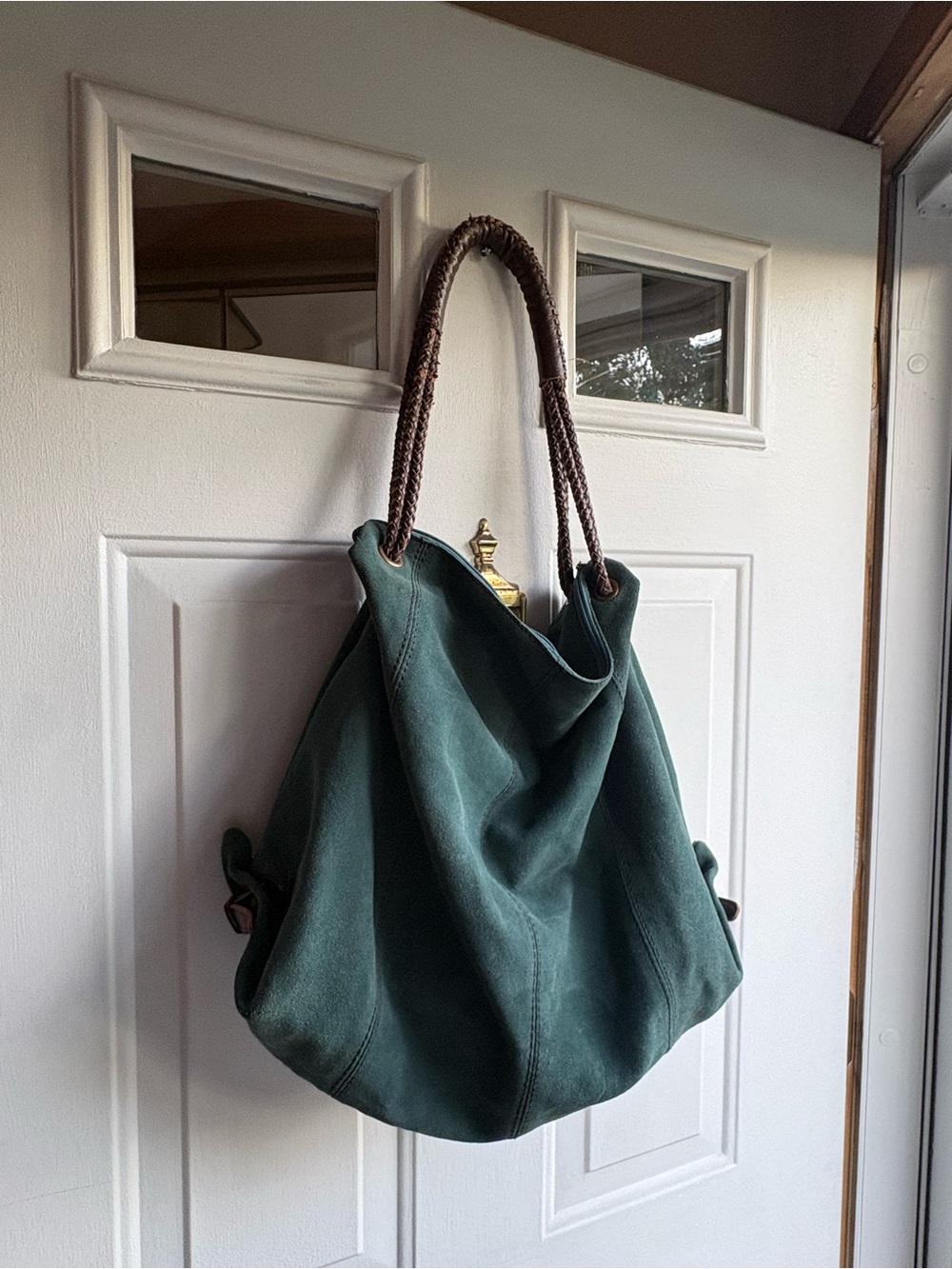 Liz Soto Teal Shoulder Bag Brown Braided Strap Women’s Carryall Fair Condition